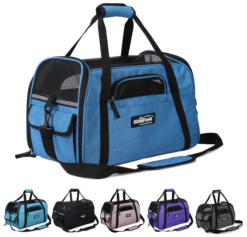 EliteField Soft Sided Pet Carrier (3 Year Warranty, Airline Approved), Multiple Sizes and Colors Available (17" L x 9" W x 12" H, Sapphire Blue) - Image 1